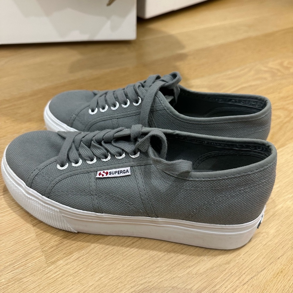 Superga Gray and White Canvas Sneakers Classic Style